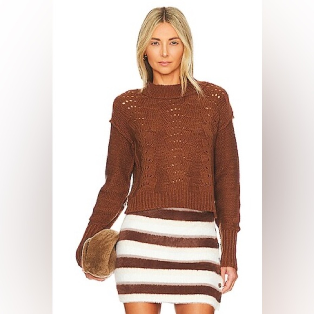Free People Bell Song Crewneck Chunky Knit Sweater Brown Cotton Blend Medium - Picture 8 of 8